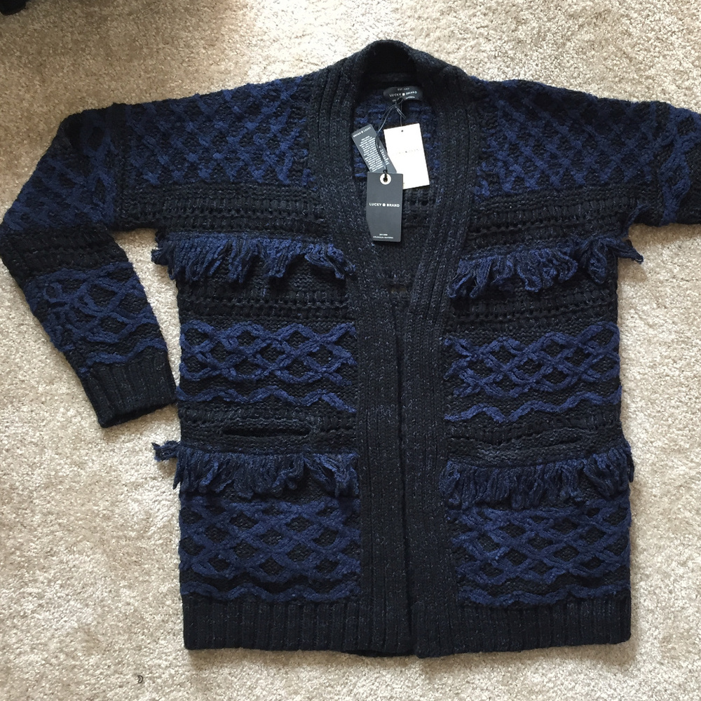 LUCKY BRAND CHUNKY OPEN FRONT FRINGE CARDIGAN